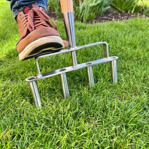 stainless steel lawn aerator lifestyle